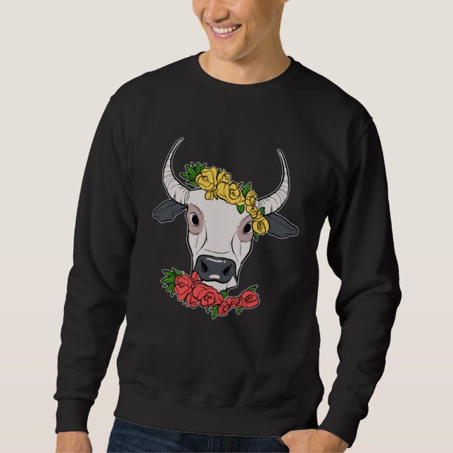 Cow Roses Vegan Animal Protector Sweatshirt (Front)