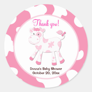 Cow Round Favor Sticker  - Pink