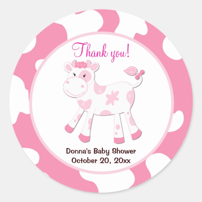 Cow Round Favor Sticker  - Pink (Front)