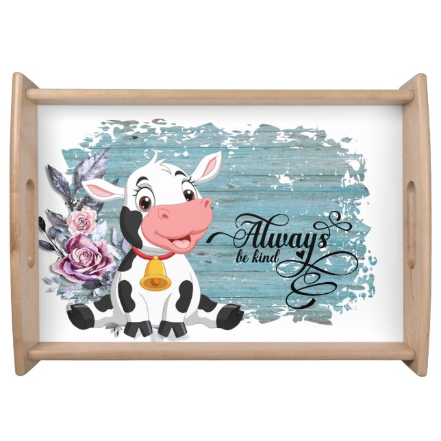 Cow Rustic Blue Serving Tray (Front)