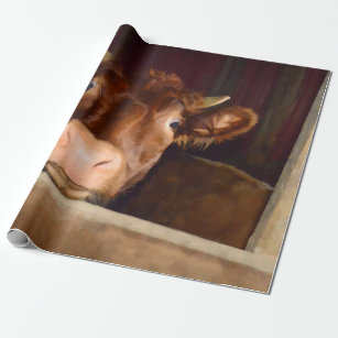 Ow, Now, Brown Cow Wrapping Paper Animal Lover 
