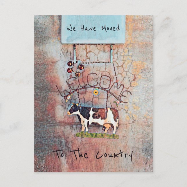 Cow Rustic Country Western Farm Moving Card (Front)