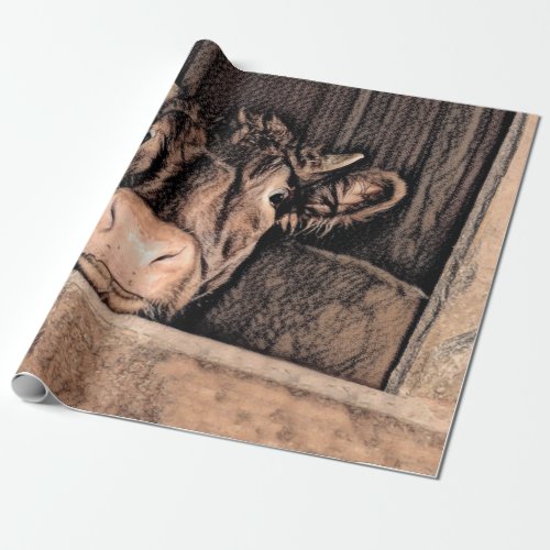 Cow Rustic Vintage Sketch Art Country Barn Farm Wrapping Paper