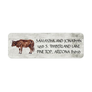Cow Rustic Watercolor Wood look Farm Label