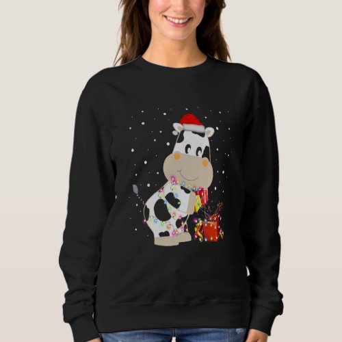 Cow Santa Christmas Lights Matching Family Group T Sweatshirt