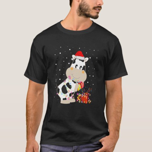 Cow Santa Christmas Lights Matching Family Group T T_Shirt