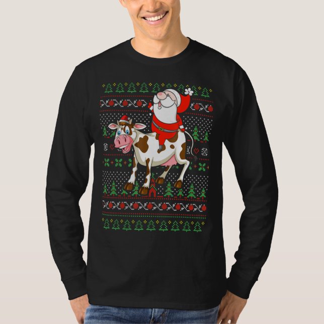 Cow Santa Claus Couple Matching Xmas T-Shirt (Front)