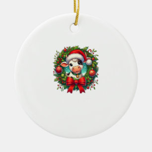 Cow Santa Hat Christmas Xmas _1 Ceramic Ornament
