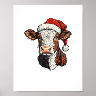 Cow Santa Hat Christmas Xmas  Poster