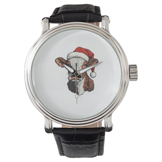 Cow Santa Hat Christmas Xmas  Watch (Front)