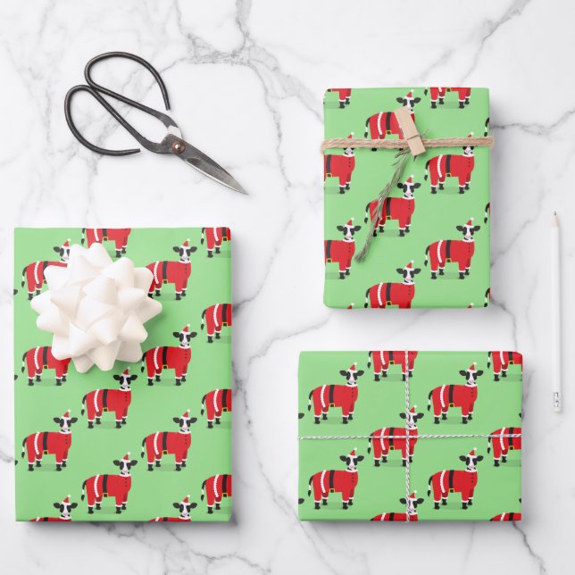 Cow Santa Novelty Christmas Wrapping Paper Sheets (Front)