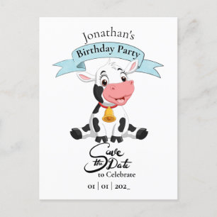 Cow Save The Date Happy Birthday Boy Postcard