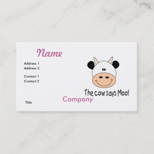 Customizable Cow Says Moo Business Card Template