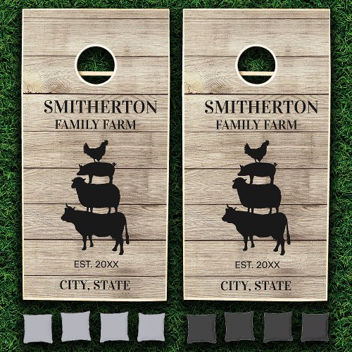 Cow Sheep Pig Chicken Family Farm Rustic Wood Cornhole Set