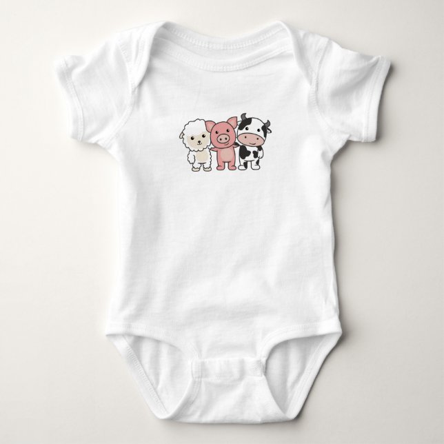 Cow Sheep Pig Farm Sweet Animals Baby Bodysuit (Front)