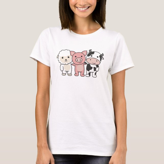 Cow Sheep Pig Farm Sweet Animals T-Shirt (Front)