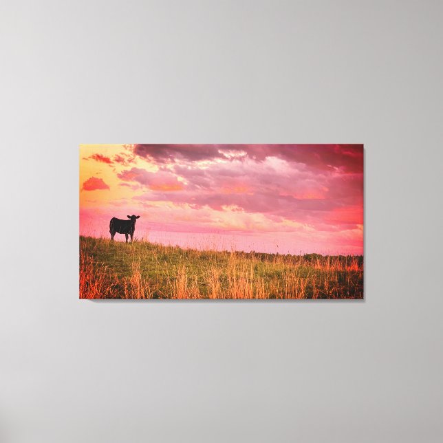 Cow Silhouette at Sunset Canvas Print (Front)