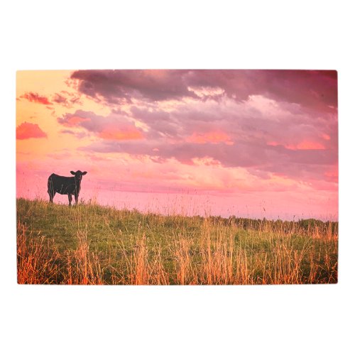 Cow Silhouette at Sunset Metal Print