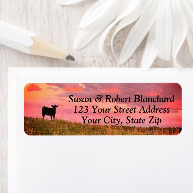 Cow Silhouette at Sunset Return Address Label (Insitu)