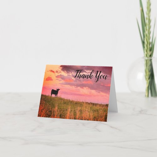 Cow Silhouette at Sunset Thank You Note Card