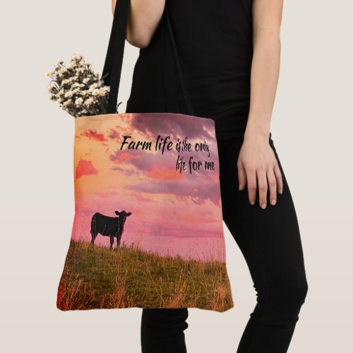 Cow Silhouette at Sunset Tote Bag