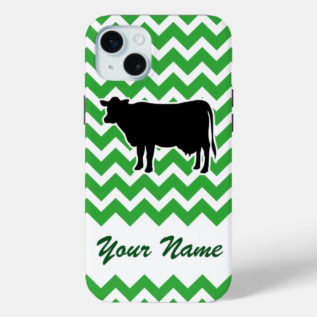Cow Silhouette with Green Chevron Pattern Case-Mate iPhone Case (Back)