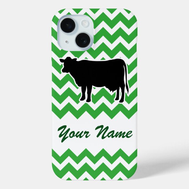 Cow Silhouette with Green Chevron Pattern Case-Mate iPhone Case (Back)