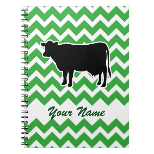 Cow Silhouette with Green Chevron Pattern Notebook