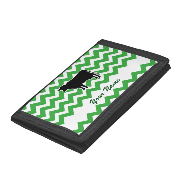 Cow Silhouette with Green Chevron Pattern Trifold Wallet (Bottom)