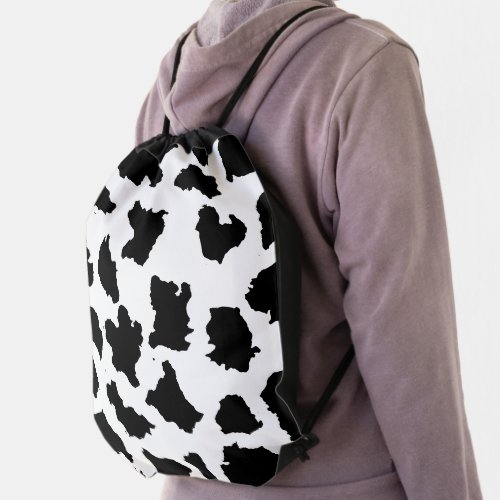 Cow Skin Black and White Pattern Drawstring Bag