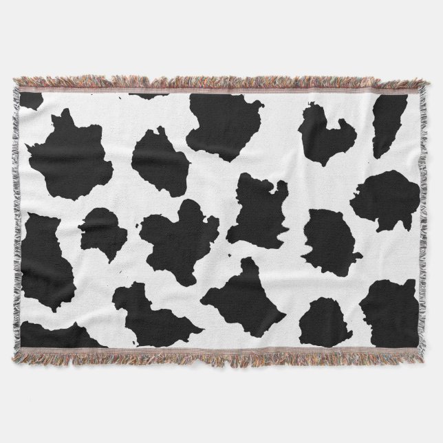 Cow Skin Black and White Pattern Throw Blanket (Front)