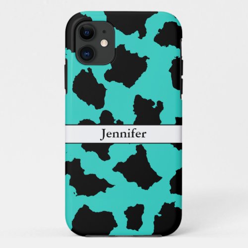 Cow Skin Black White And Turquoise Pattern iPhone 11 Case