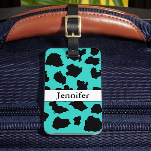 Cow Skin Black White And Turquoise Pattern Luggage Tag