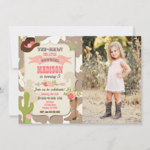 Cow Skin Cowgirl Western Party Birthday Photo Invitation