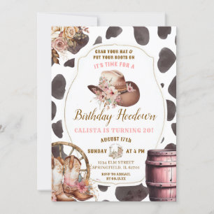 Cow Skin Woods Cowgirl Birthday Hoedown Invitation