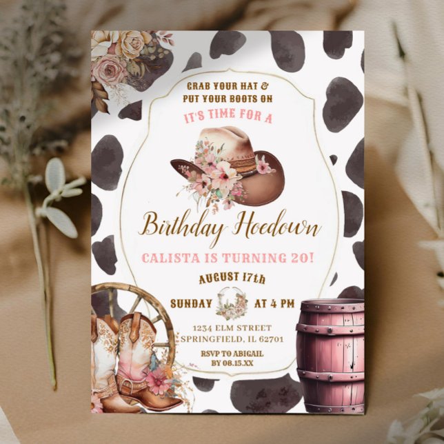 Cow Skin Woods Cowgirl Birthday Hoedown Invitation (Creator Uploaded)