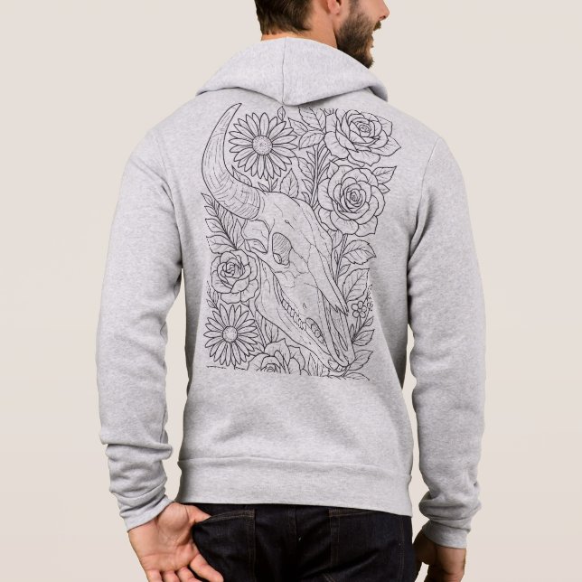 Cow Skull Among Prairie Flowers Hoodie (Back)