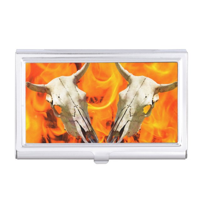 Cow skull and fire business card holder (Front)