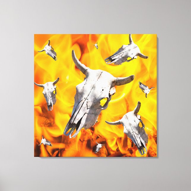 Cow skull and fire canvas print (Front)