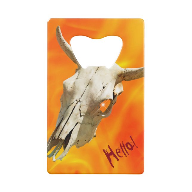Cow skull and fire credit card bottle opener (Back)