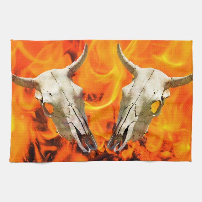 Cow skull and fire kitchen towel (Horizontal)