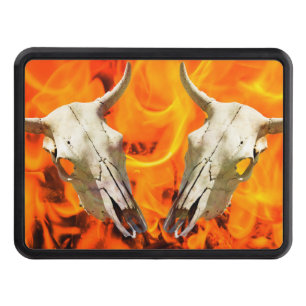 Cow skull and fire tow hitch cover