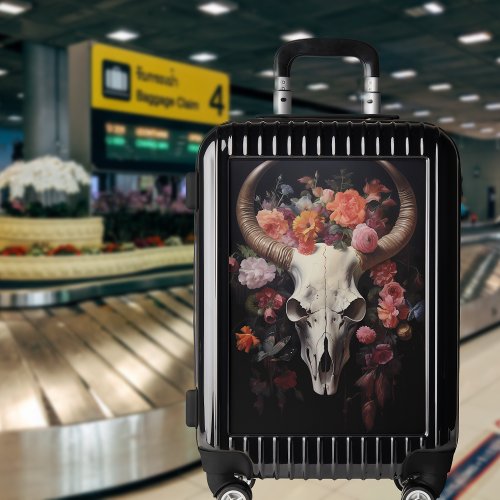 Cow Skull and Flowers Western  Luggage