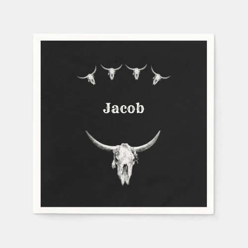 Cow Skull Black And White Western Country Rustic Napkins