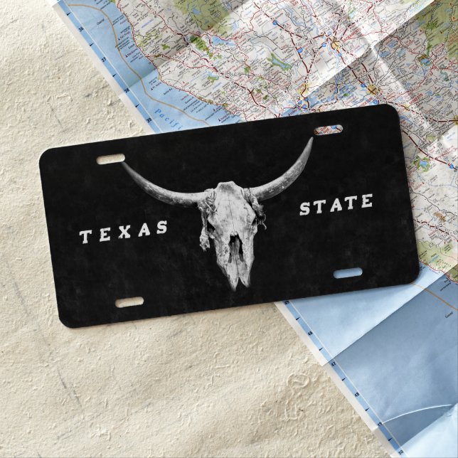 Cow Skull Black And White Western Rustic Texas License Plate (In Situ)