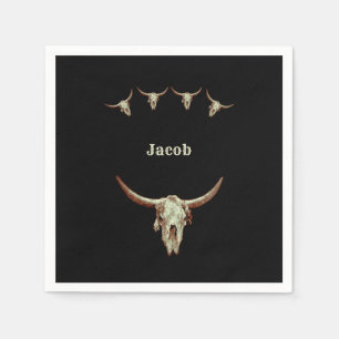 Cow Skull Black Beige Western Country Rustic Style Napkins