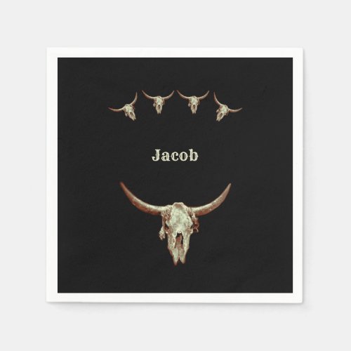 Cow Skull Black Beige Western Country Rustic Style Napkins