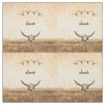 Cow Skull Brown Country Western Rustic Pattern Fabric