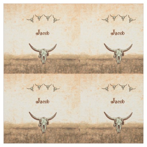 Cow Skull Brown Country Western Rustic Pattern Fabric