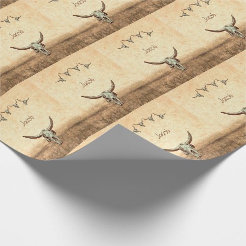 Cow Skull Brown Country Western Rustic Pattern Wrapping Paper